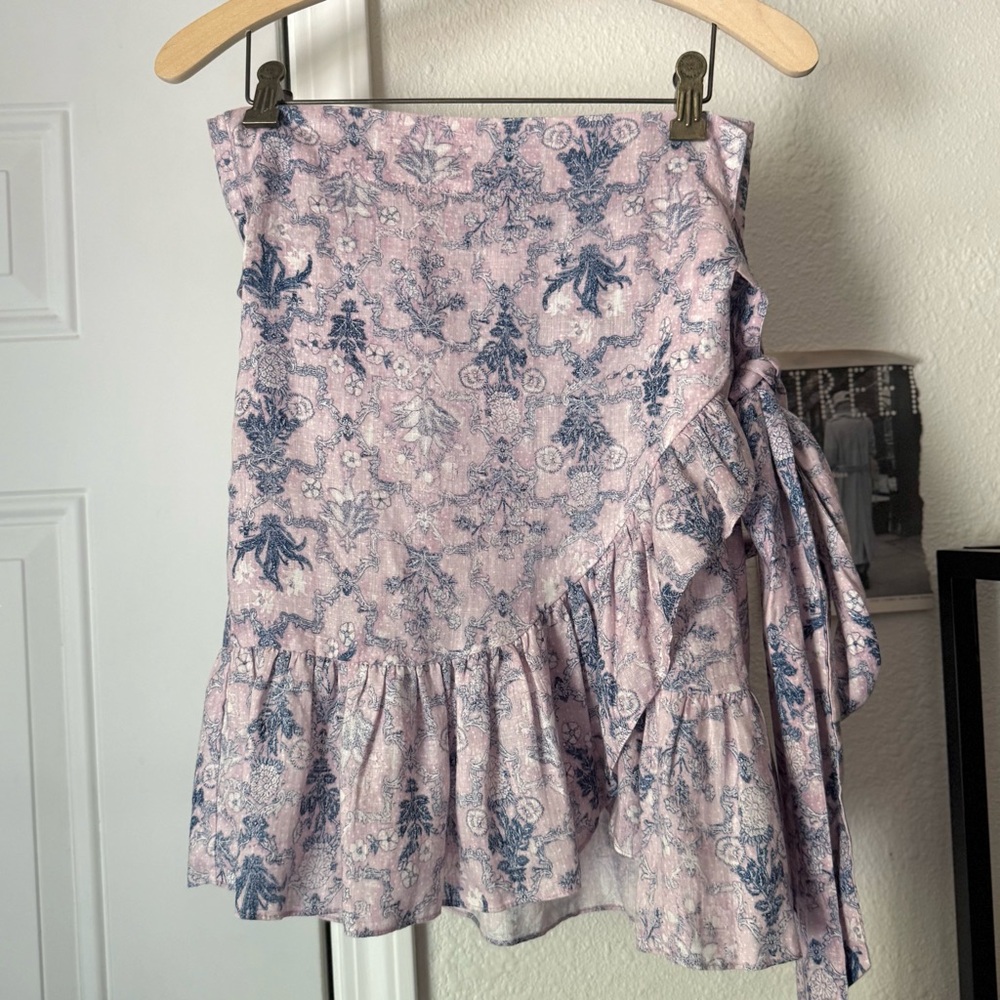 ISABEL MARANT etoile blue lilac lavender floral linen wrap ruffle mini skirt